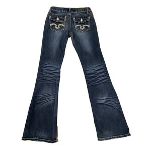 Zco Womens Jeans Size 7 Embellished Back Pockets Bootcut Jeweled Button Low Rise